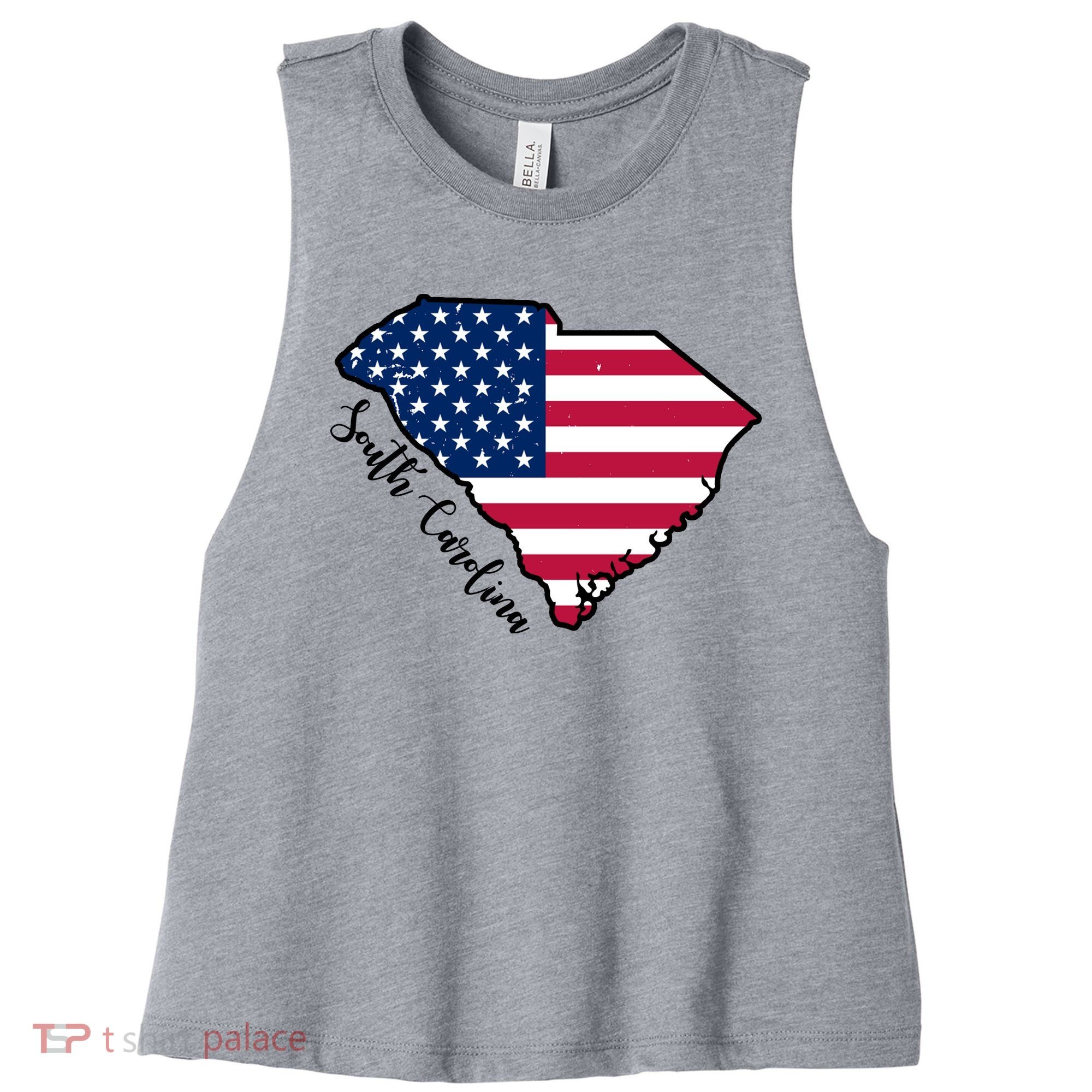 South Carolina United States Map T Shirt Women's Racerback Cropped Tank