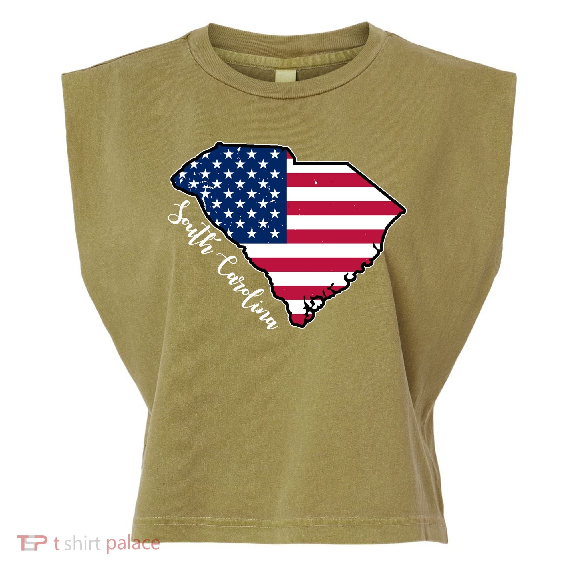 South Carolina United States Map T Shirt Garment-Dyed Women's Muscle Tee