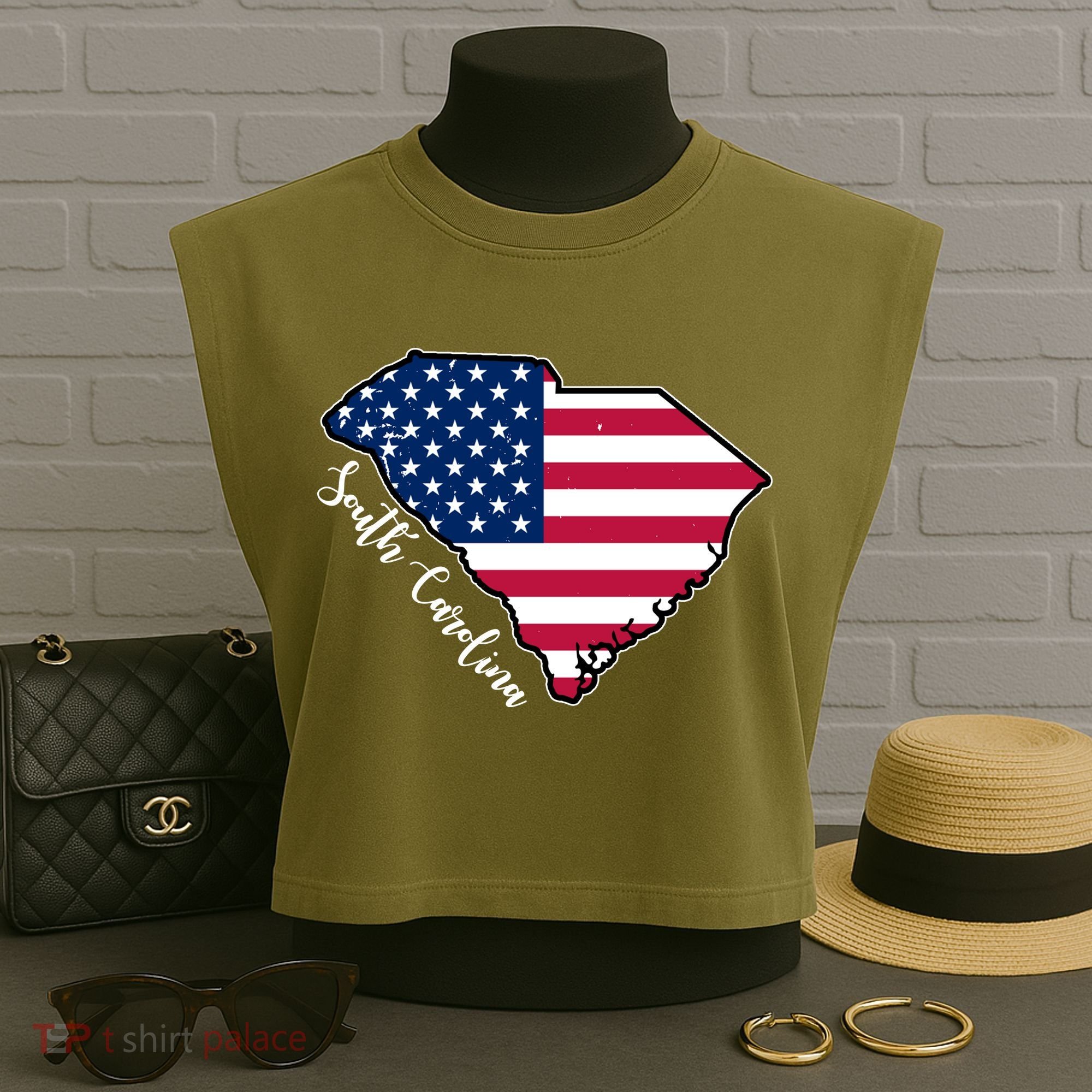 South Carolina United States Map T Shirt Garment-Dyed Women's Muscle Tee
