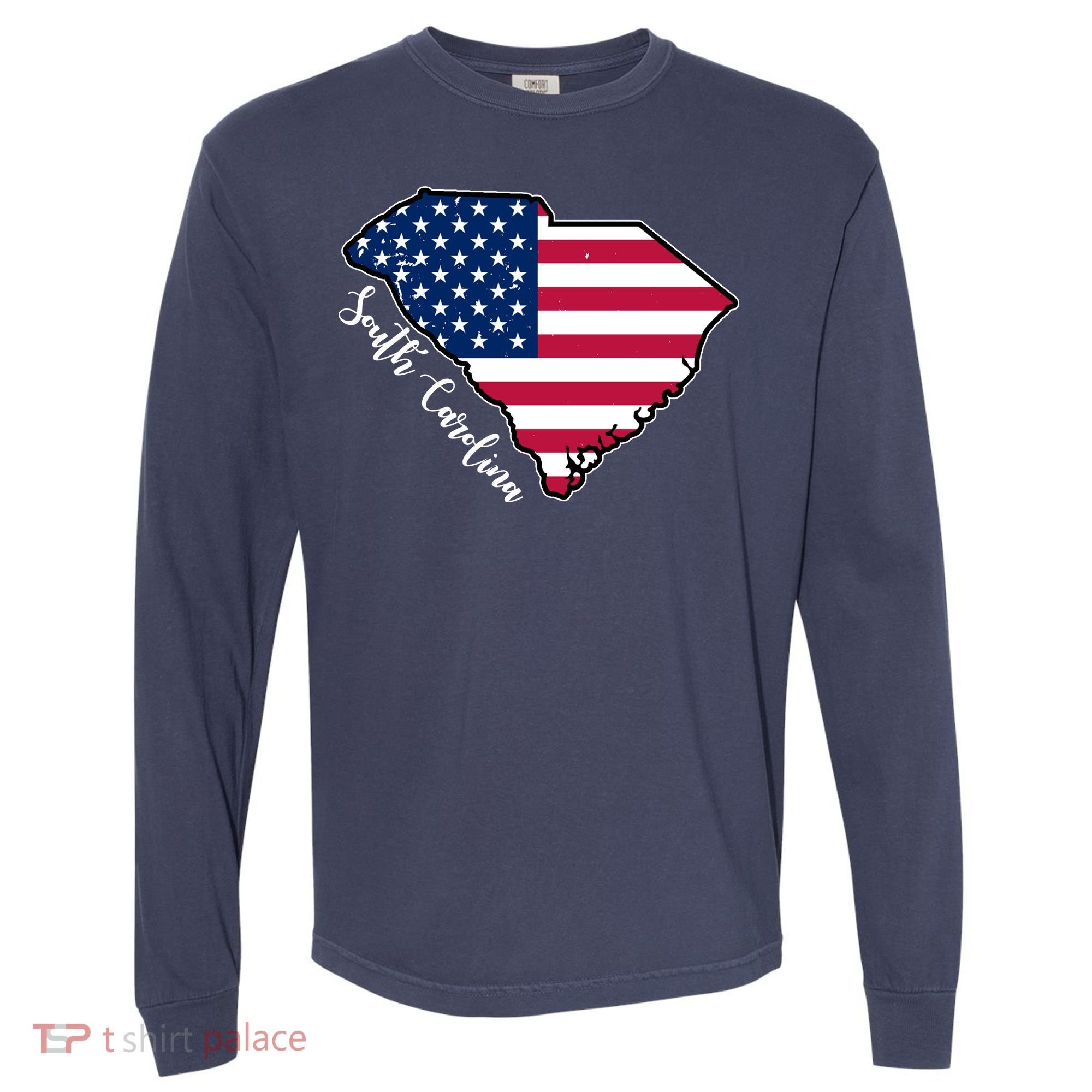 South Carolina United States Map T Shirt Comfort Colors Heavyweight Long Sleeve T-Shirt