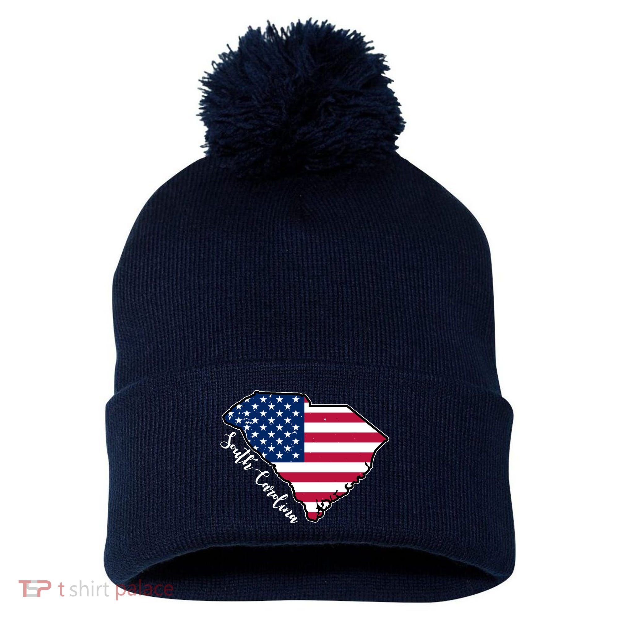 South Carolina United States Map T Shirt Pom Pom 12in Knit Beanie