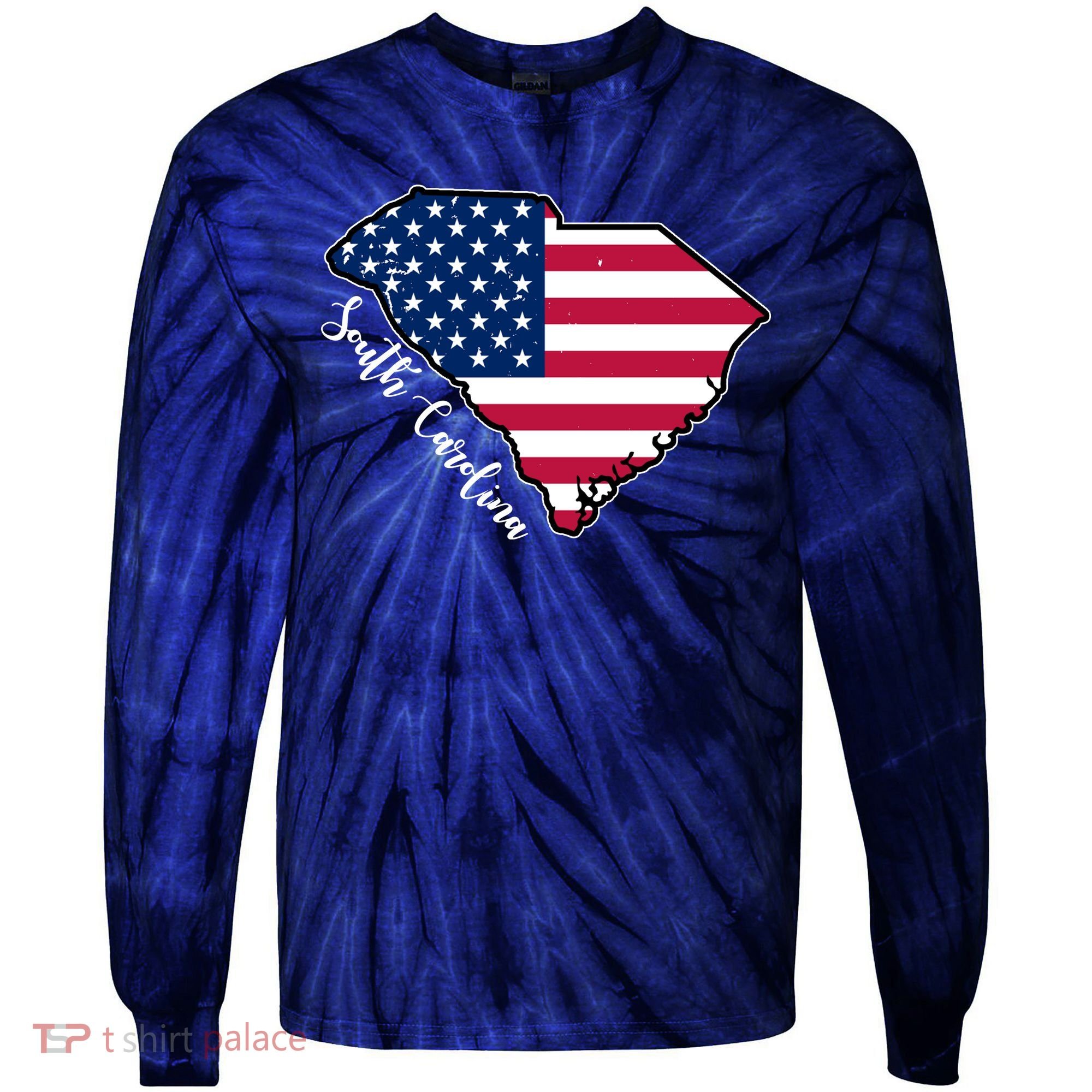 South Carolina United States Map T Shirt Tie-Dye Long Sleeve Shirt