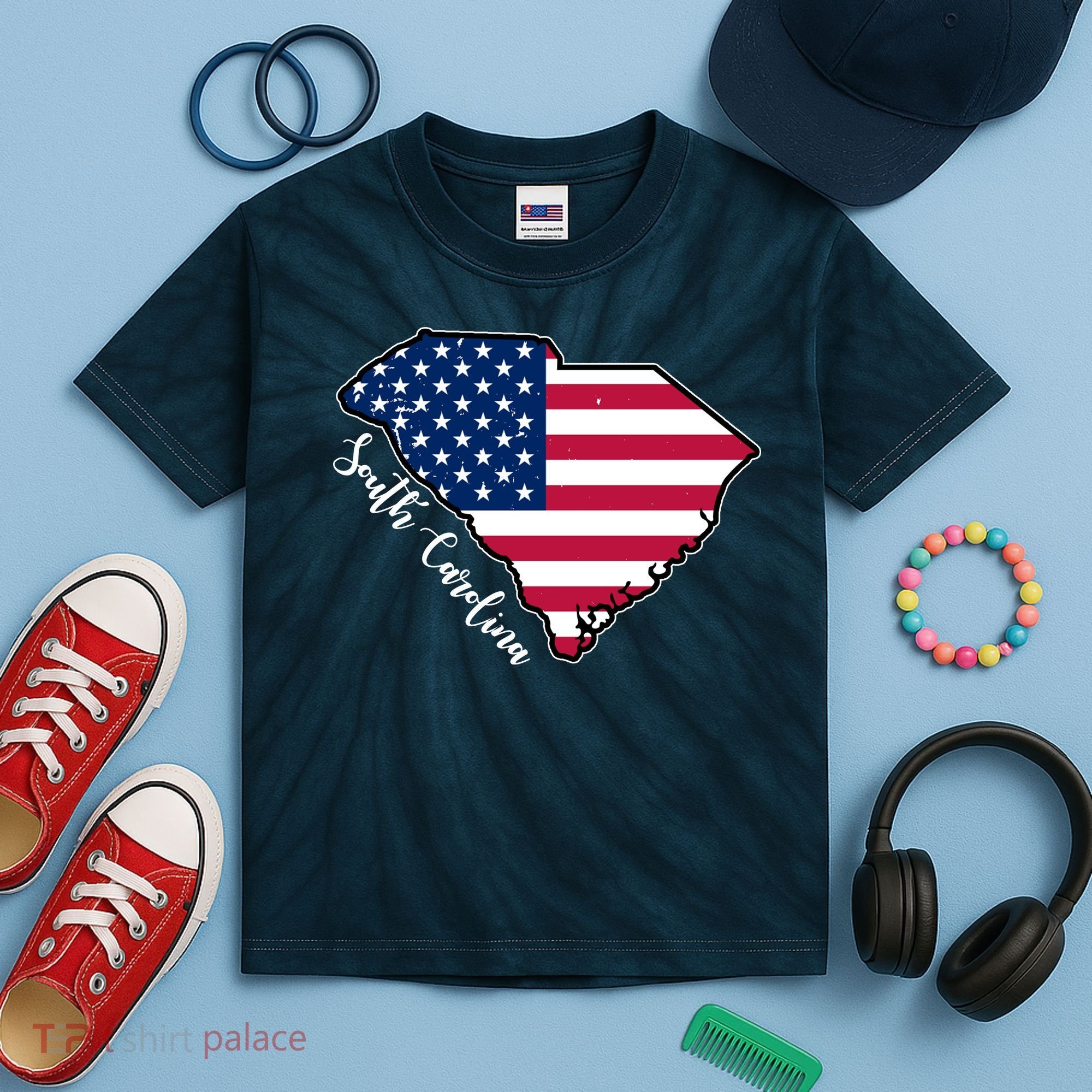 South Carolina United States Map T Shirt Kids Tie-Dye T-Shirt