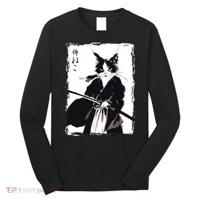 Samurai Cat Vintage Ukiyo E Cool Warrior Cat Japanese Art Long Sleeve Shirt