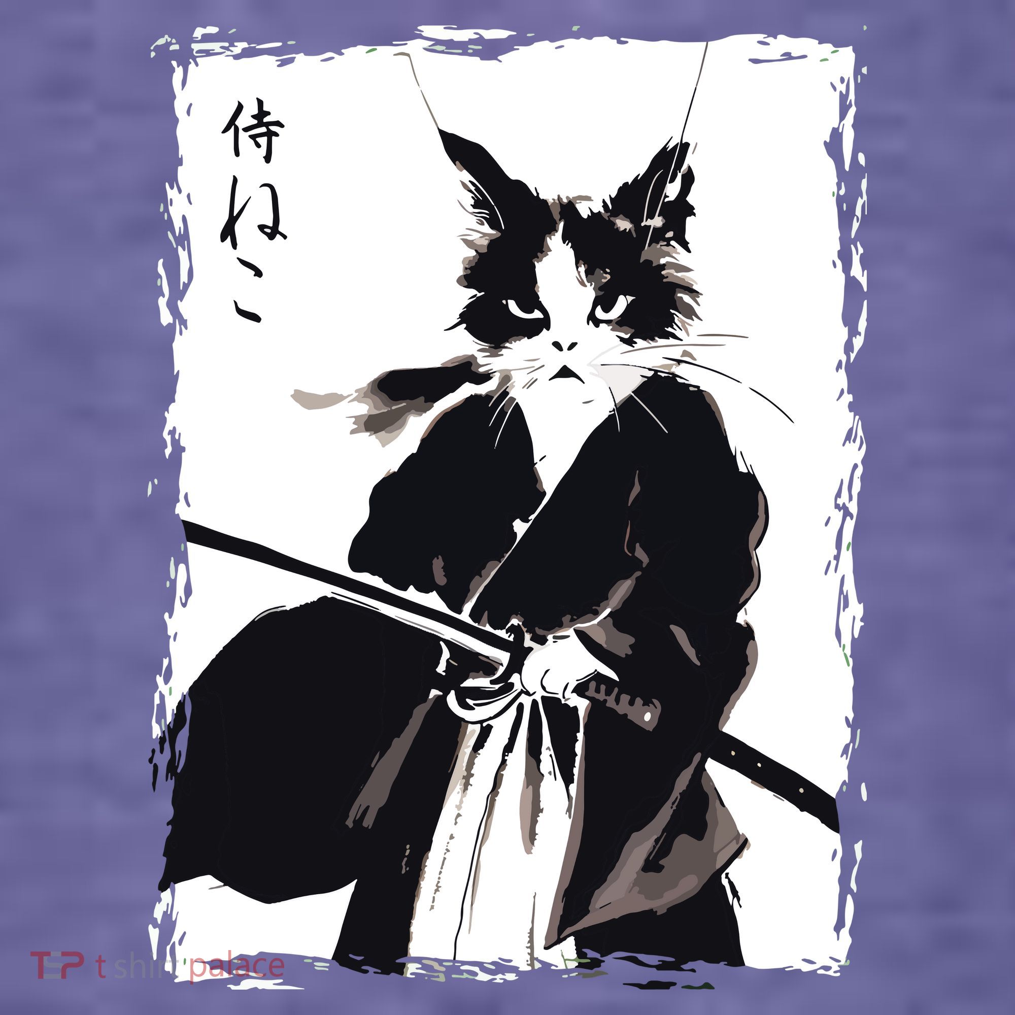 Samurai Cat Vintage Ukiyo E Cool Warrior Cat Japanese Art T-Shirt