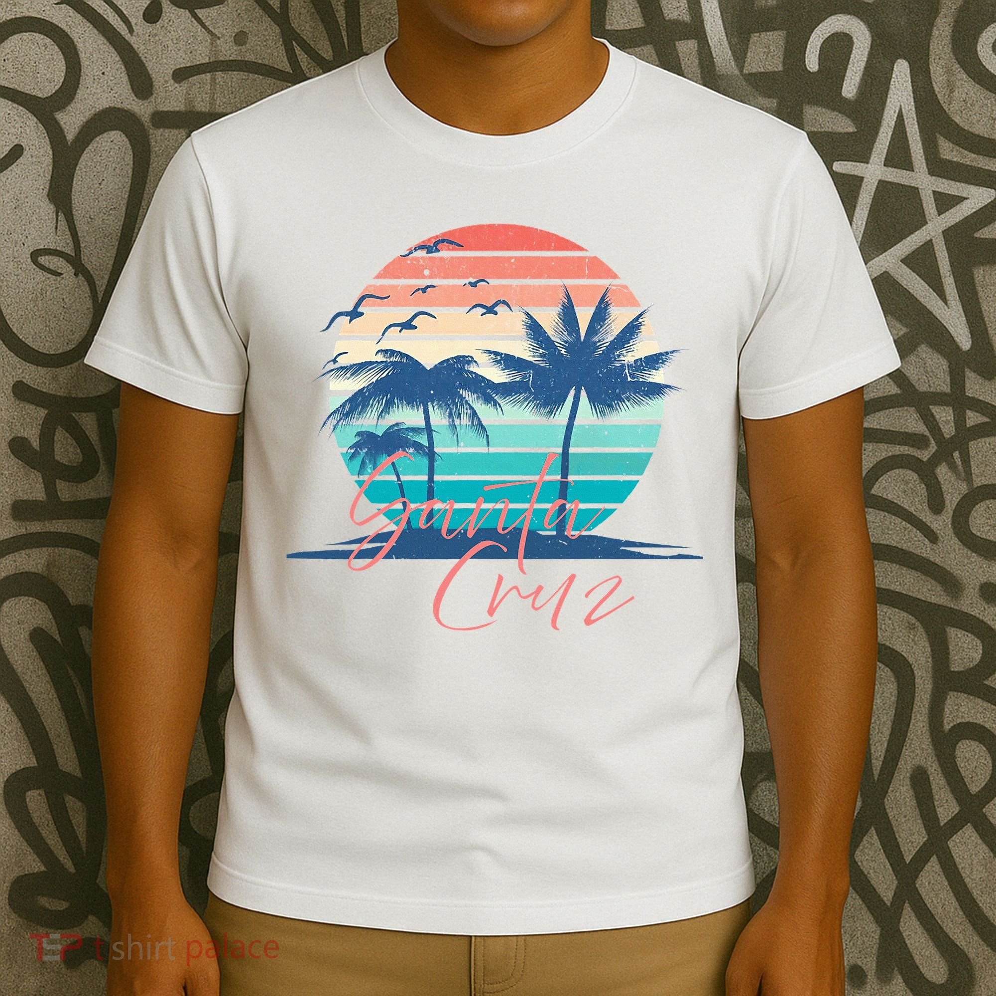 Santa Cruz Vintage Summer Vibes Beach Sunset Retro Palm Tree T-Shirt