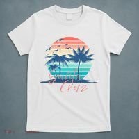 Santa Cruz Vintage Summer Vibes Beach Sunset Retro Palm Tree T-Shirt thumb 5