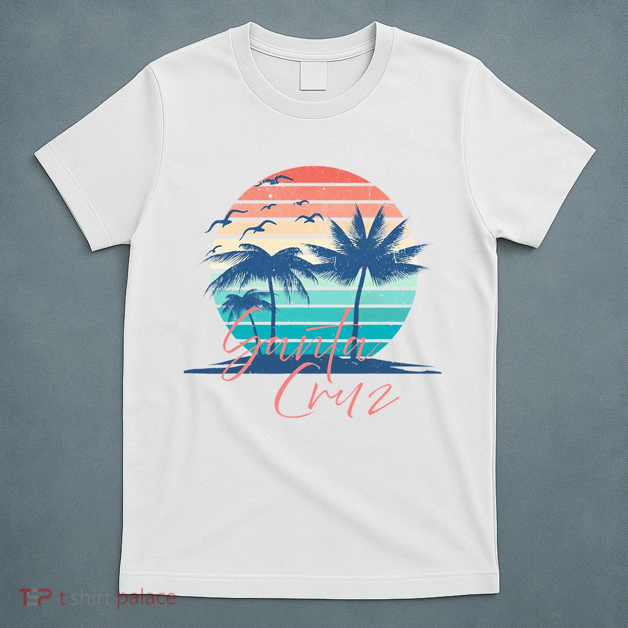 Santa Cruz Vintage Summer Vibes Beach Sunset Retro Palm Tree T-Shirt
