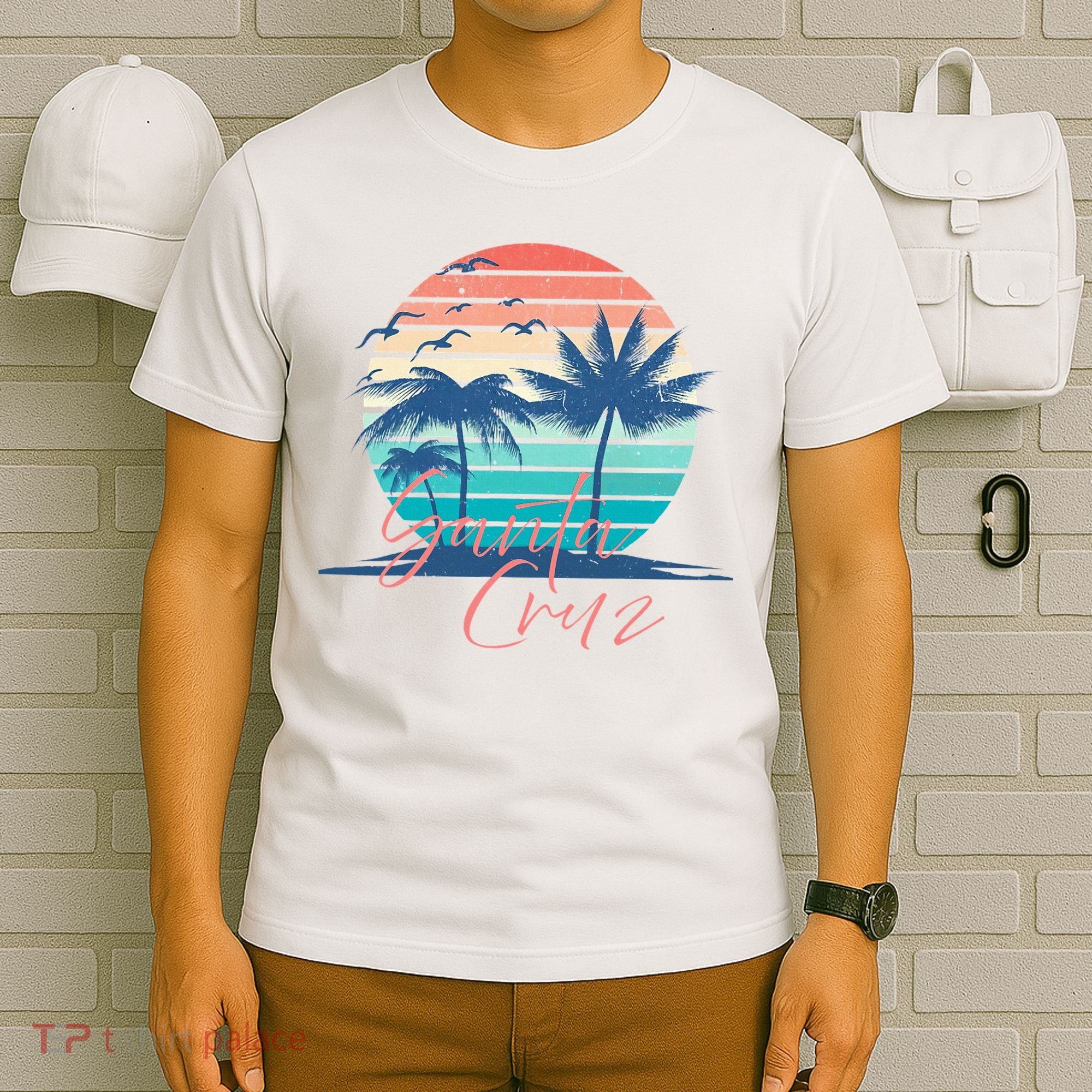 Santa Cruz Vintage Summer Vibes Beach Sunset Retro Palm Tree T-Shirt