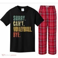 Sorry Cant Volleyball Bye Retro Volleyball Sayings Men Women Kids Plaid Pajama Set thumb 0