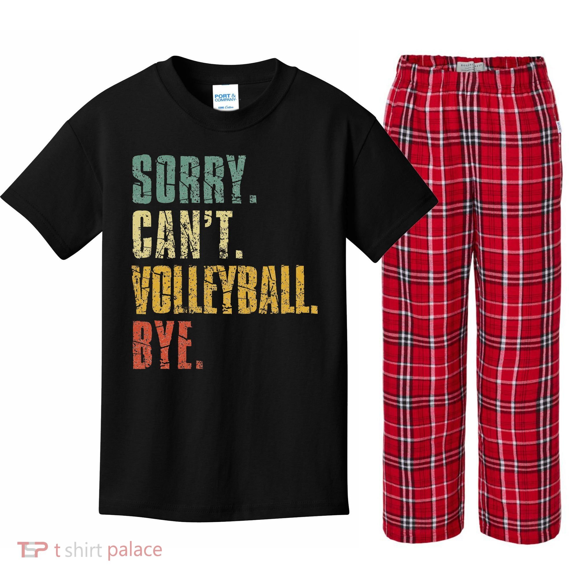 Sorry Cant Volleyball Bye Retro Volleyball Sayings Men Women Kids Plaid Pajama Set