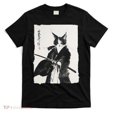 Samurai Cat Vintage Ukiyo-e Warrior Art Graphic Cat Art T-Shirt