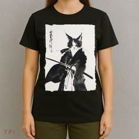 Samurai Cat Vintage Ukiyo-e Warrior Art Graphic Cat Art T-Shirt thumb 4