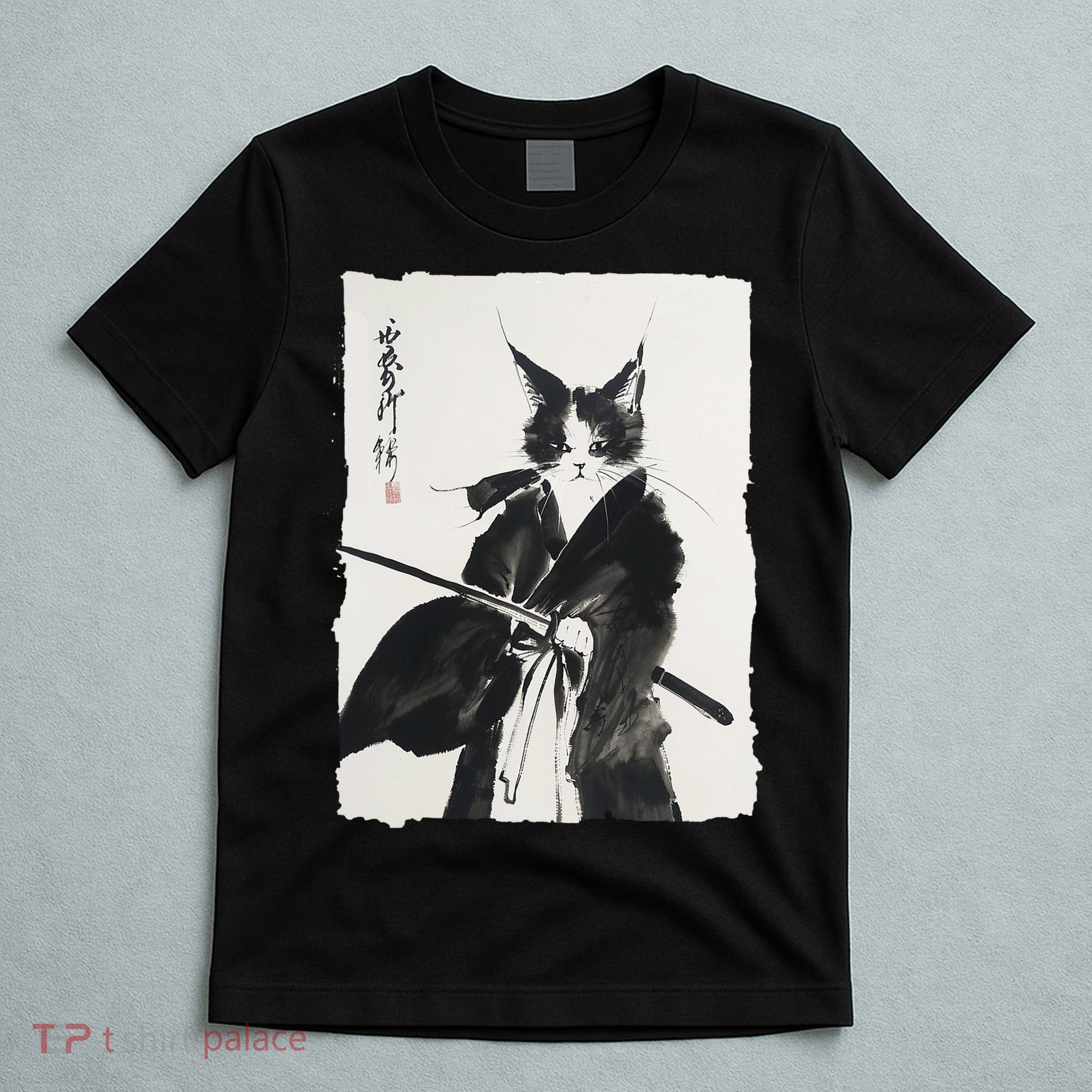 Samurai Cat Vintage Ukiyo-e Warrior Art Graphic Cat Art T-Shirt