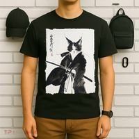 Samurai Cat Vintage Ukiyo-e Warrior Art Graphic Cat Art T-Shirt thumb 6
