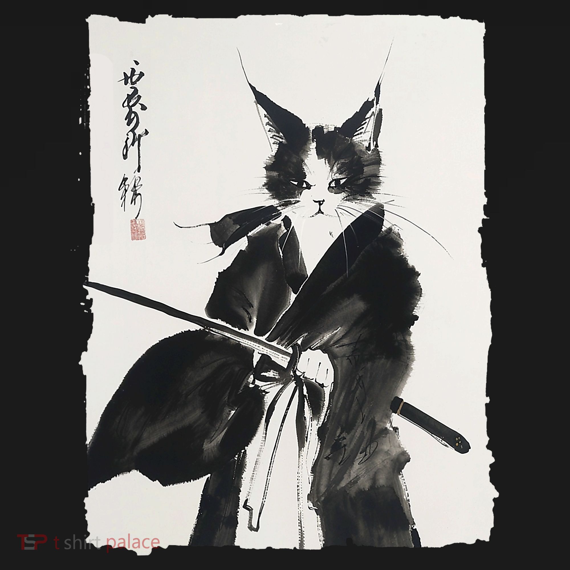 Samurai Cat Vintage Ukiyo-e Warrior Art Graphic Cat Art T-Shirt