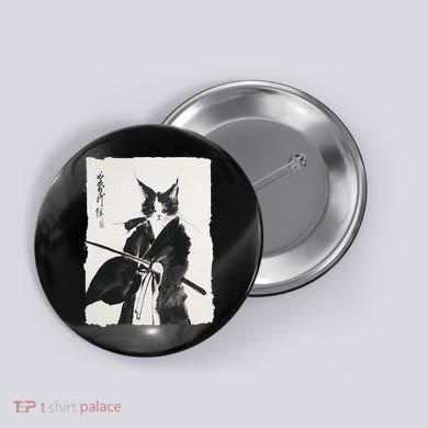 Samurai Cat Vintage Ukiyo-e Warrior Art Graphic Cat Art Button