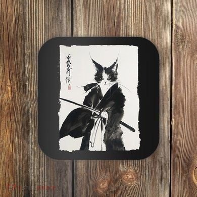 Samurai Cat Vintage Ukiyo-e Warrior Art Graphic Cat Art Coaster