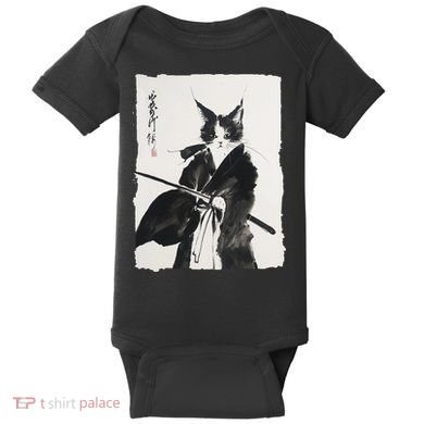 Samurai Cat Vintage Ukiyo-e Warrior Art Graphic Cat Art Baby Bodysuit