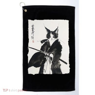 Samurai Cat Vintage Ukiyo-e Warrior Art Graphic Cat Art Golf Towel