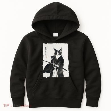 Samurai Cat Vintage Ukiyo-e Warrior Art Graphic Cat Art Kids Hoodie
