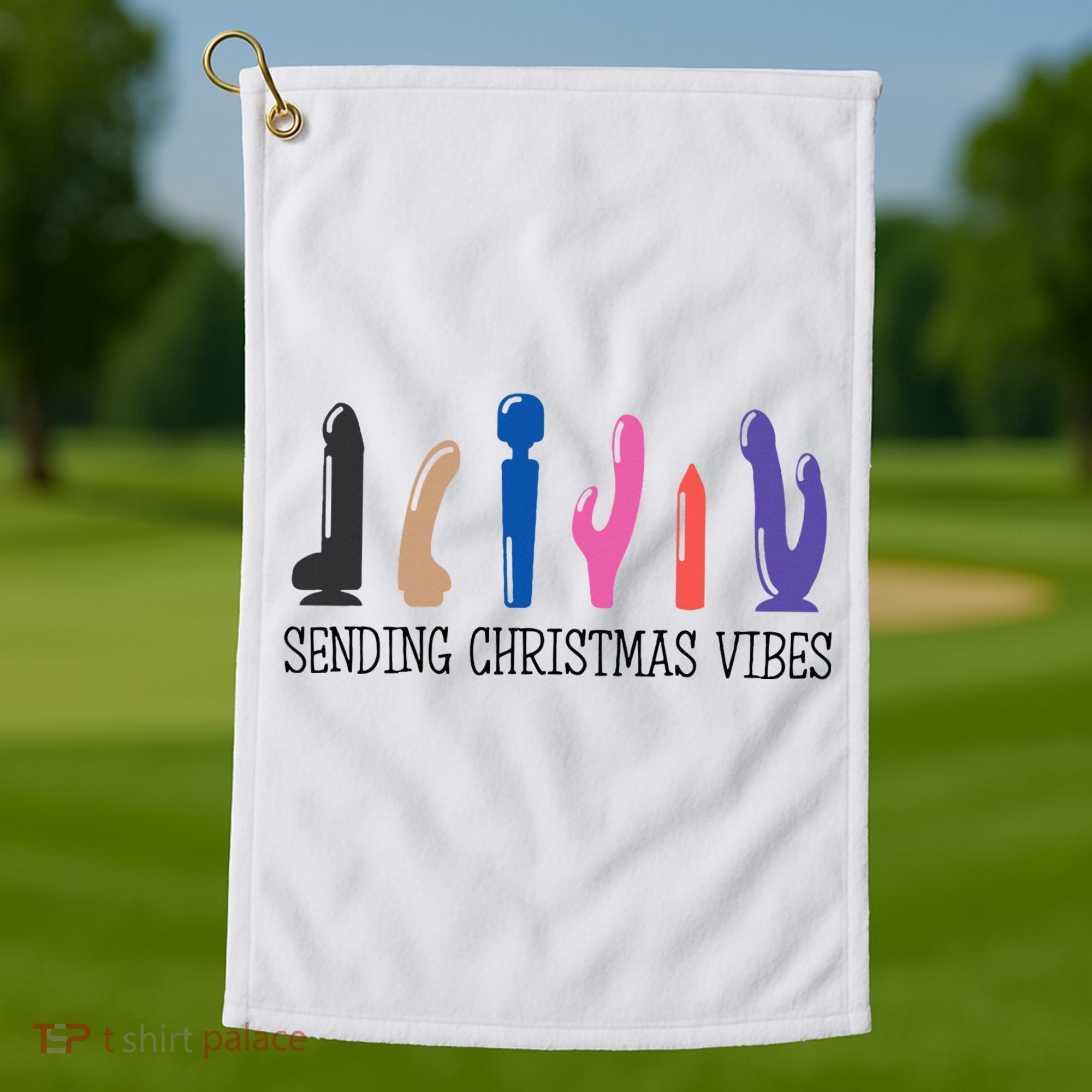 Sending Christmas Vibe Sending You Happy Vibe Xmas Vibrator  Golf Towel