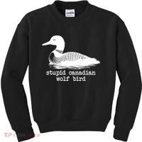 Stupid Canadian Wolf Bird Funny Humor Kids Sweatshirt thumb 0