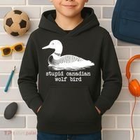 Stupid Canadian Wolf Bird Funny Humor Kids Hoodie thumb 2