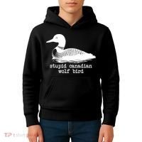 Stupid Canadian Wolf Bird Funny Humor Kids Hoodie thumb 4