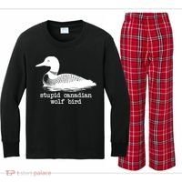 Stupid Canadian Wolf Bird Funny Humor Kids Long Sleeve Plaid Pajama Set thumb 0