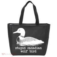 Stupid Canadian Wolf Bird Funny Humor Tote Bag thumb 0