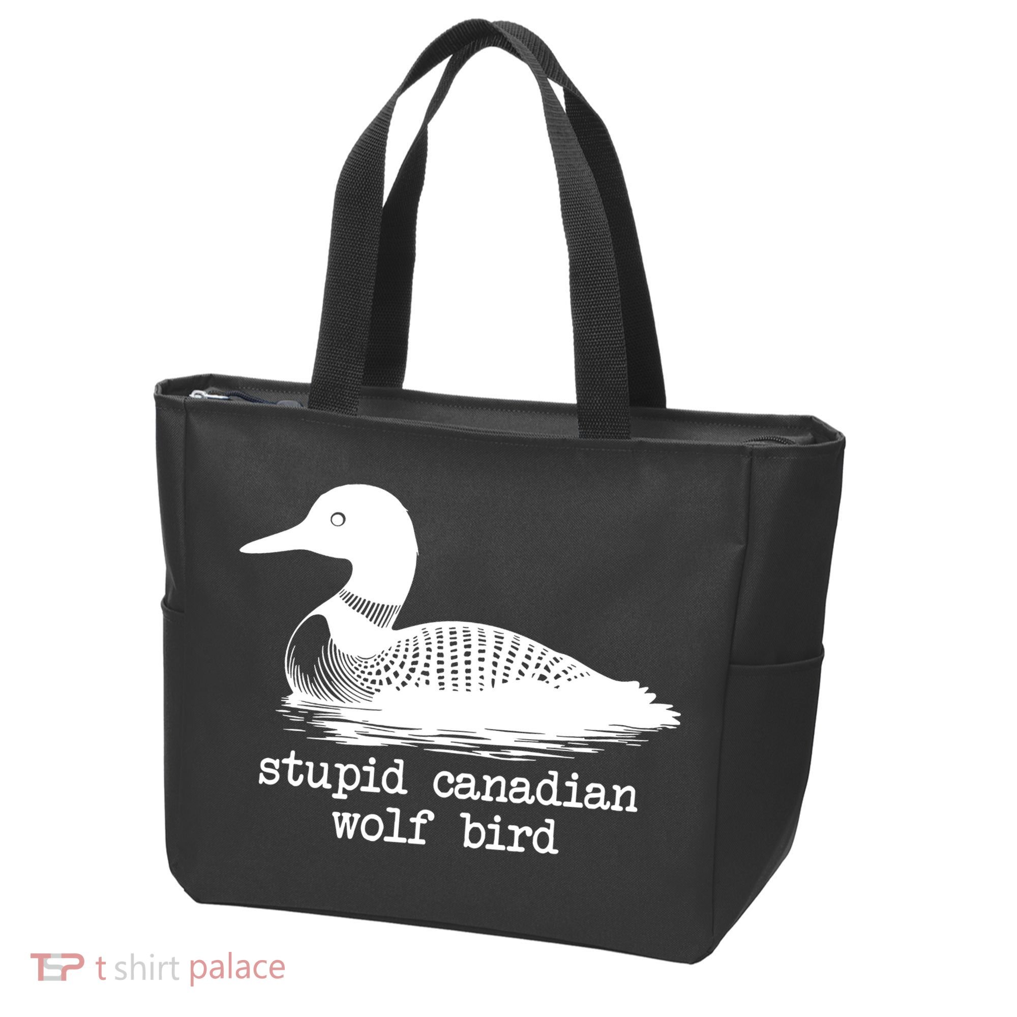 Stupid Canadian Wolf Bird Funny Humor Tote Bag