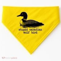 Stupid Canadian Wolf Bird Funny Humor USA-Made Doggie Bandana thumb 0