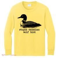 Stupid Canadian Wolf Bird Funny Humor Kids Long Sleeve Shirt thumb 0