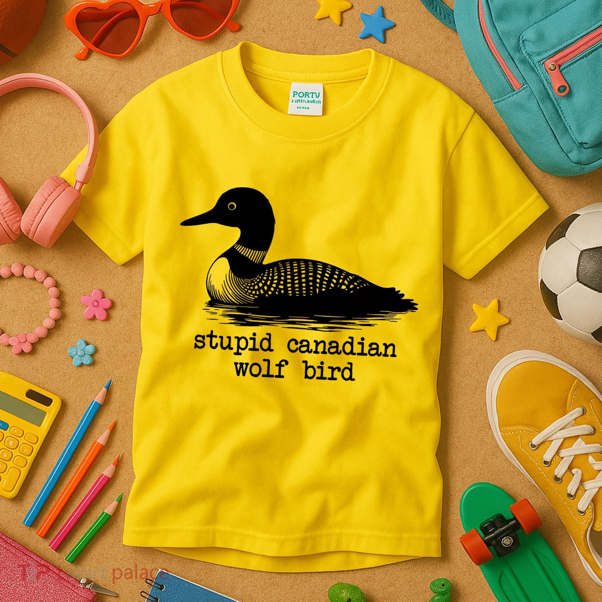 Stupid Canadian Wolf Bird Funny Humor Kids T-Shirt
