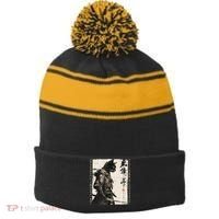 Samurai Cat Warrior Ukiyo Ink Artwork Cat Samurai Stripe Pom Pom Beanie thumb 0