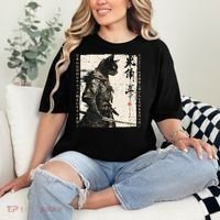 Samurai Cat Warrior Ukiyo Ink Artwork Cat Samurai Comfort Colors T-Shirt thumb 2