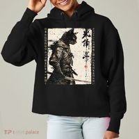 Samurai Cat Warrior Ukiyo Ink Artwork Cat Samurai Ladies Heavyweight Boxy Pullover Hoodie thumb 0