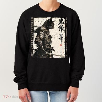Samurai Cat Warrior Ukiyo Ink Artwork Cat Samurai Women's Sweatshirt