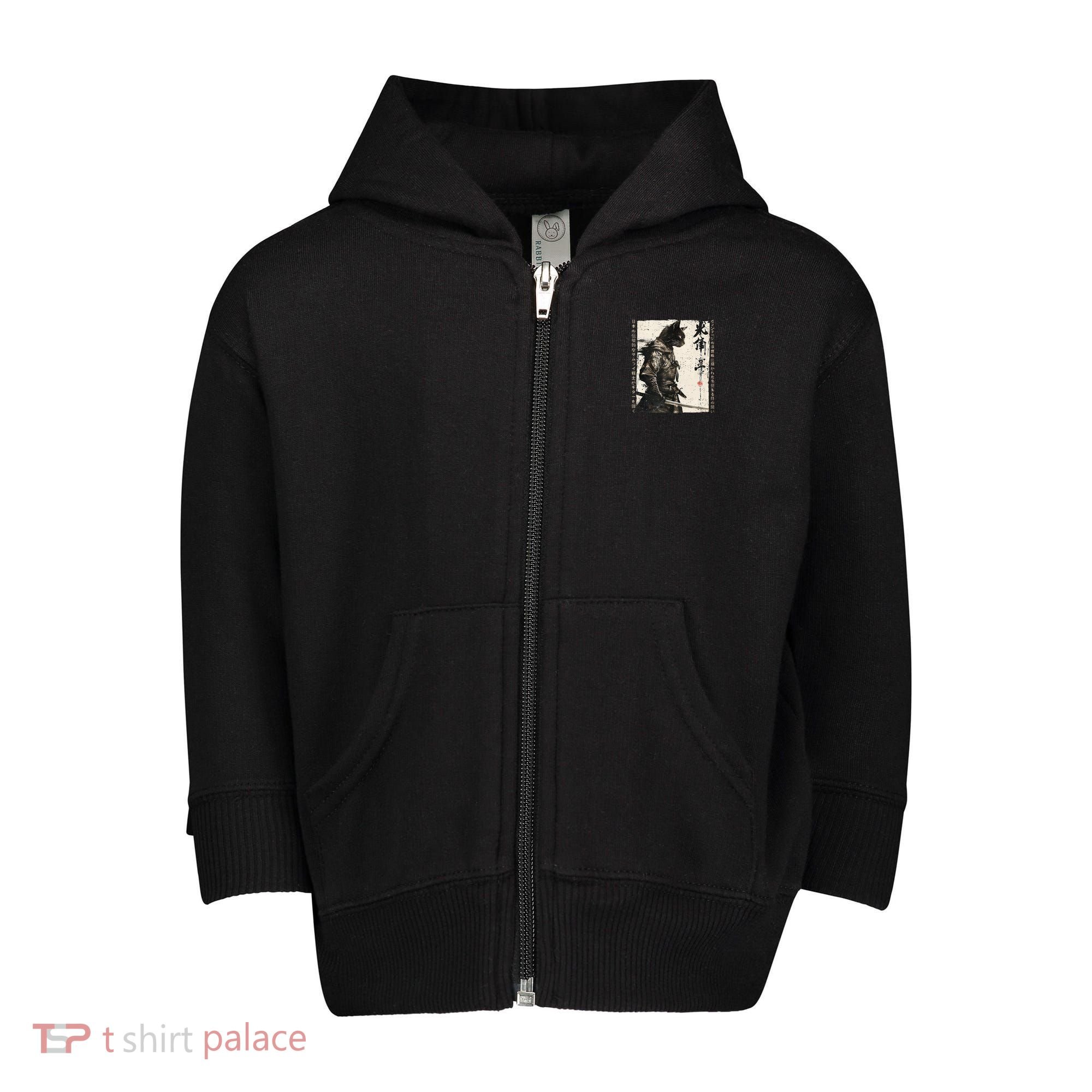 Samurai Cat Warrior Ukiyo Ink Artwork Cat Samurai Toddler Zip Fleece Hoodie