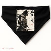 Samurai Cat Warrior Ukiyo Ink Artwork Cat Samurai USA-Made Doggie Bandana thumb 0