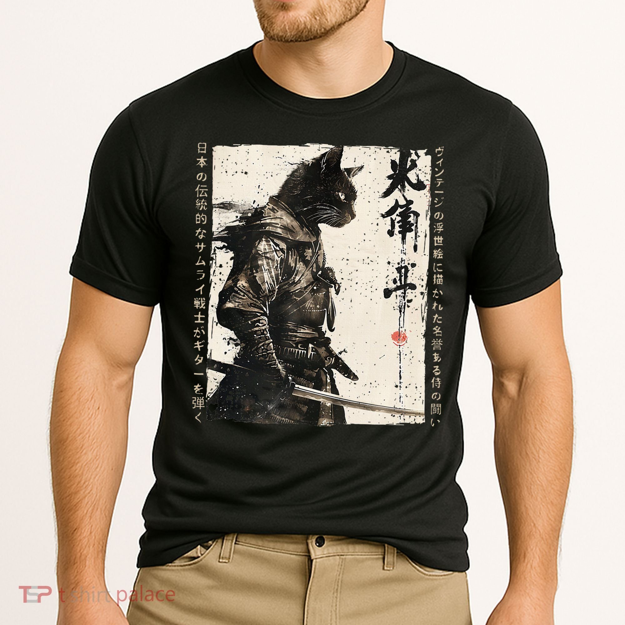 Samurai Cat Warrior Ukiyo Ink Artwork Cat Samurai Cooling Performance Crew T-Shirt