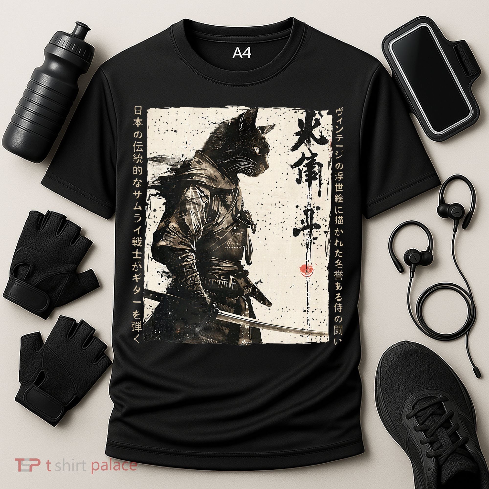 Samurai Cat Warrior Ukiyo Ink Artwork Cat Samurai Cooling Performance Crew T-Shirt