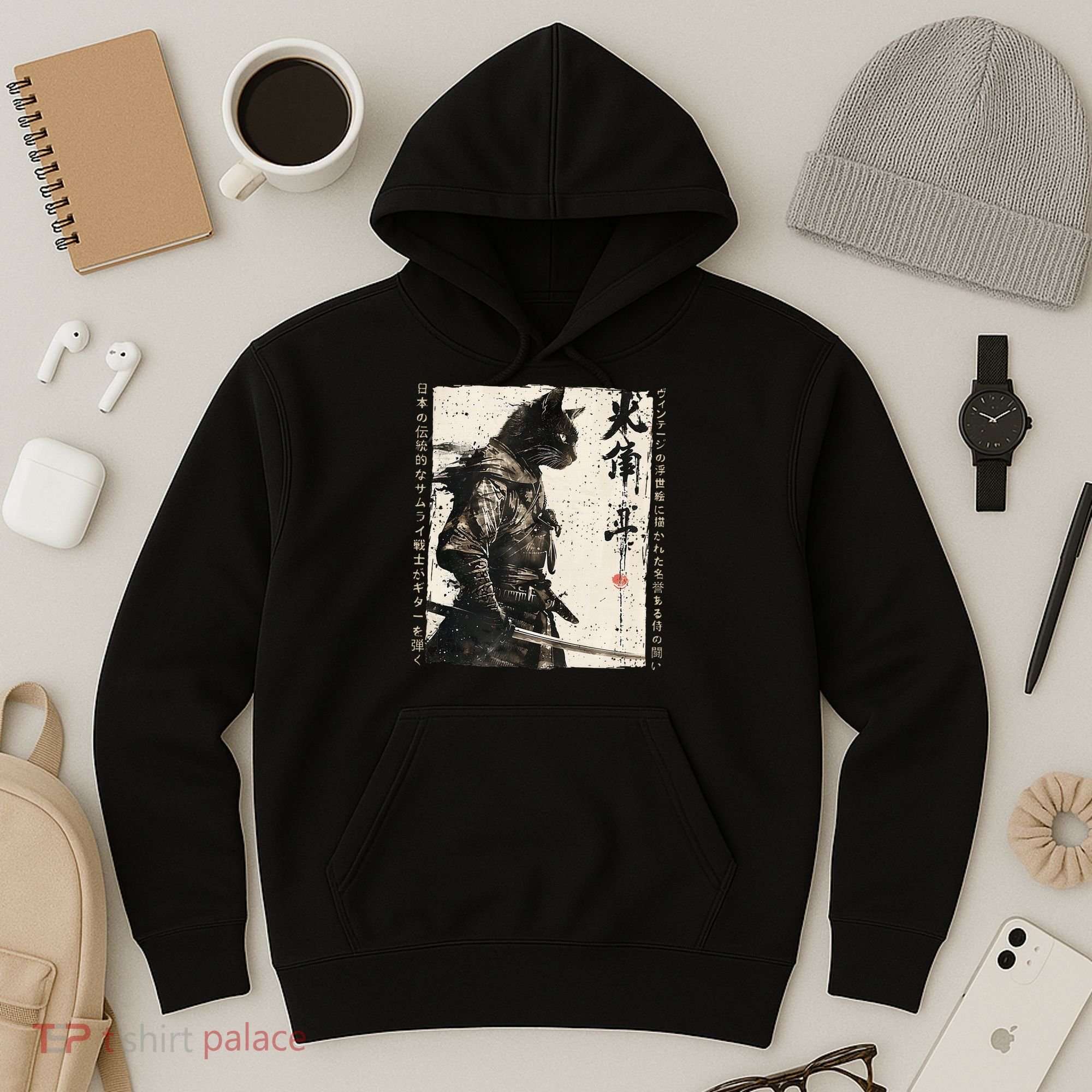 Samurai Cat Warrior Ukiyo Ink Artwork Cat Samurai Hoodie
