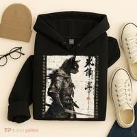 Samurai Cat Warrior Ukiyo Ink Artwork Cat Samurai Hoodie thumb 4