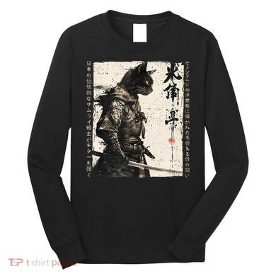Samurai Cat Warrior Ukiyo Ink Artwork Cat Samurai Long Sleeve Shirt