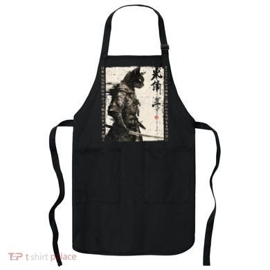 Samurai Cat Warrior Ukiyo Ink Artwork Cat Samurai Apron