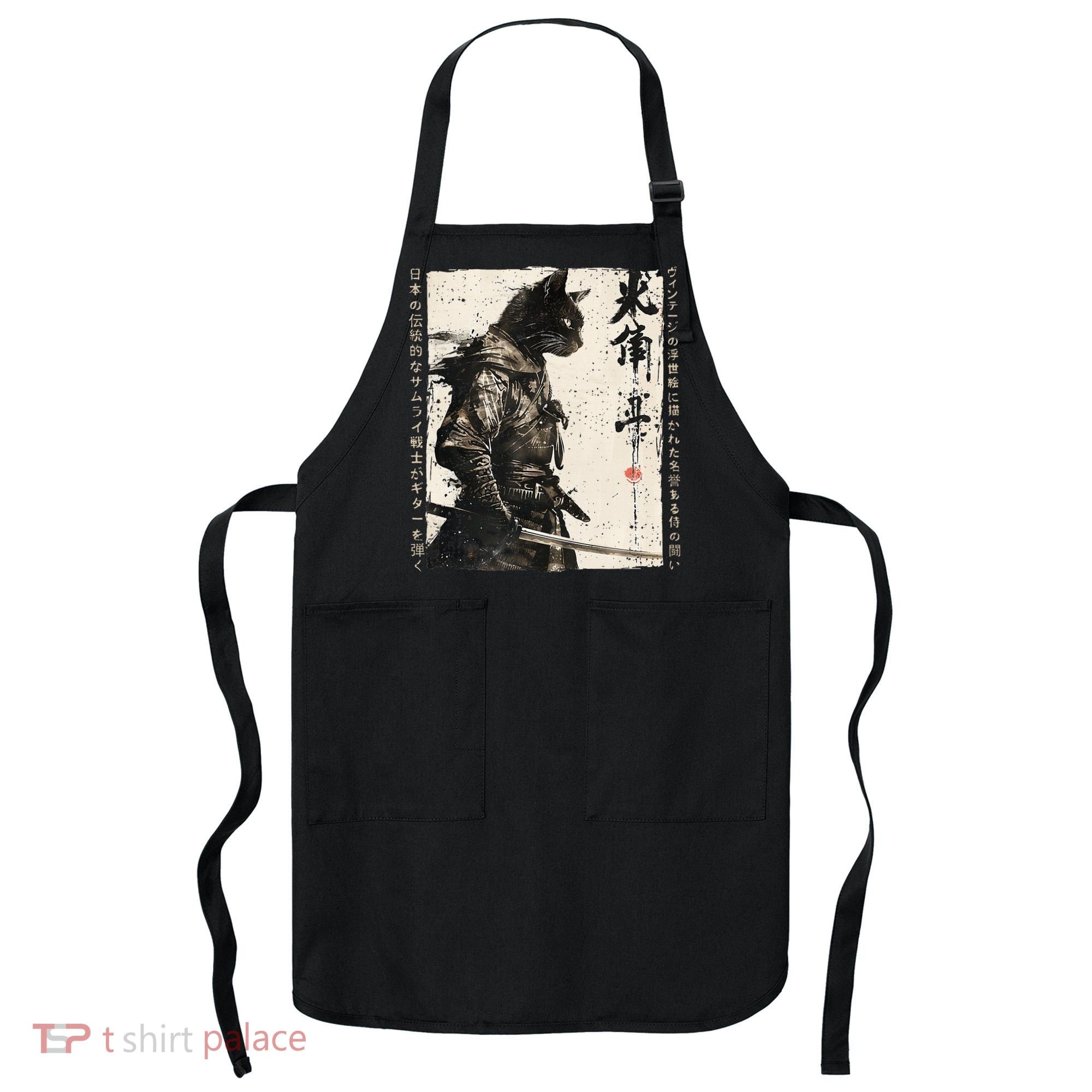 Samurai Cat Warrior Ukiyo Ink Artwork Cat Samurai Apron