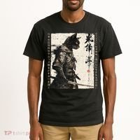Samurai Cat Warrior Ukiyo Ink Artwork Cat Samurai Tall T-Shirt thumb 2
