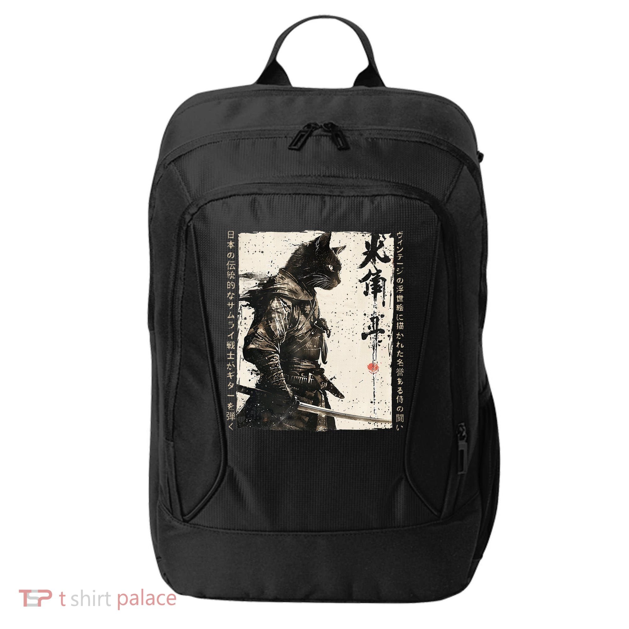 Samurai Cat Warrior Ukiyo Ink Artwork Cat Samurai City Backpack